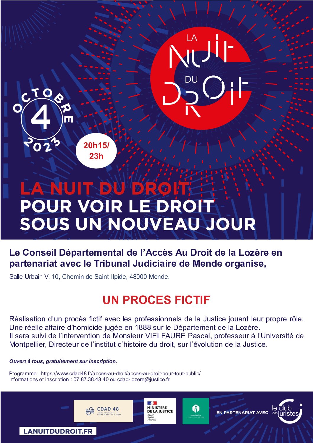 Nuit du droit 2023: Présentation d&rsquo;un procès fictif – 02 octobre 2023